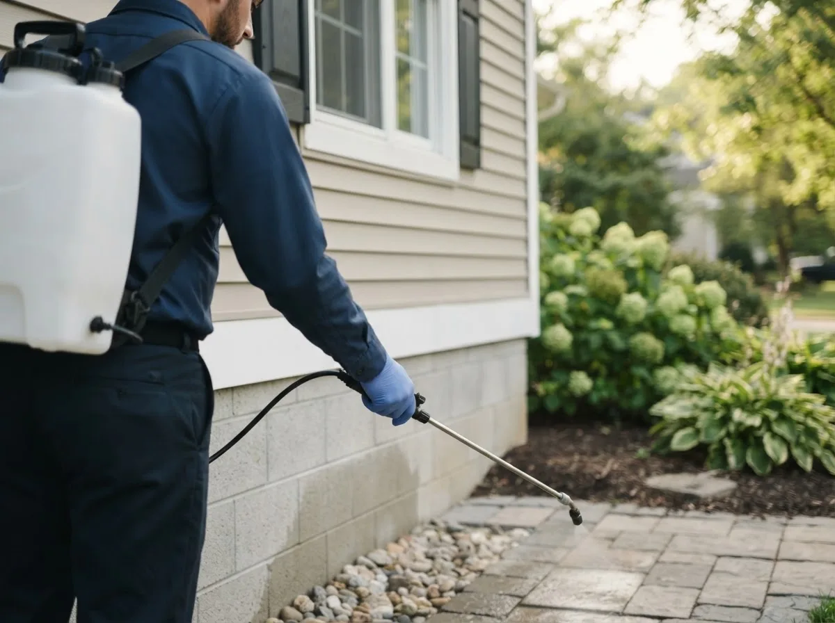 Pest control technician inspecting a home in Rices Landing, PA